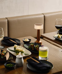 NEOZ Cooee 2C portable table lamps illuminating Japanese cuisine at Terasu Restaurant in Townsville