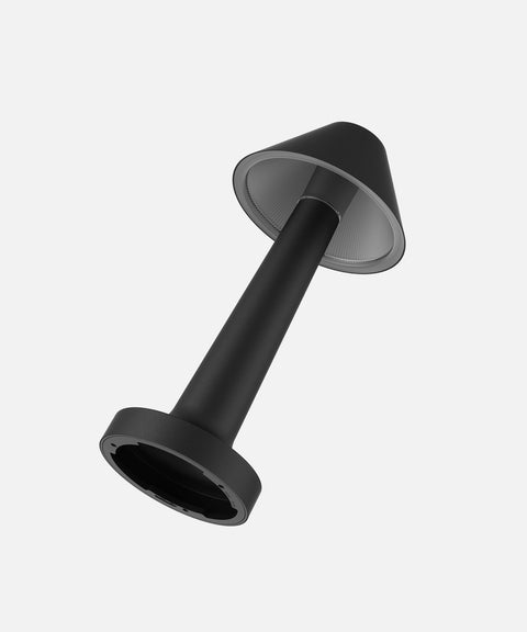 NEOZ Cooee 3C cordless lamp body in Sandblasted Black finish with metal cone diffuser.