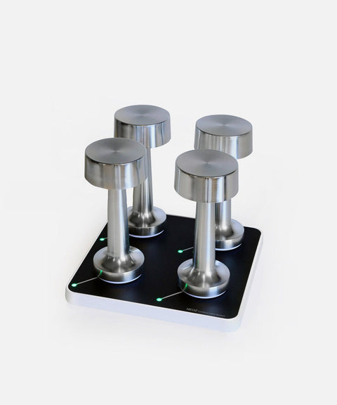 NEOZ Small Charging Tray with four cordless lamps – compact 4-way contact charging system powered by 50W power supply.